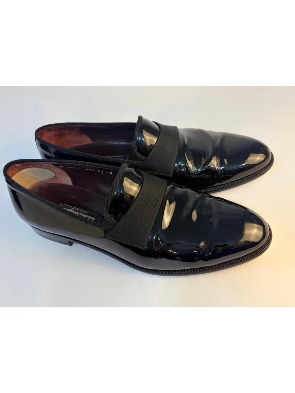 Salvatore Ferragamo Notte Patent Loafers 13 D Black Formal Tuxedo Shoes
